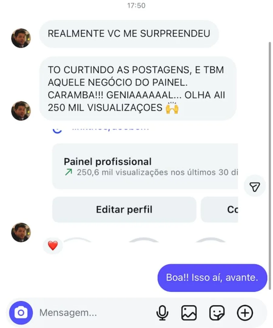 Depoimento sobre aumento de visualizações