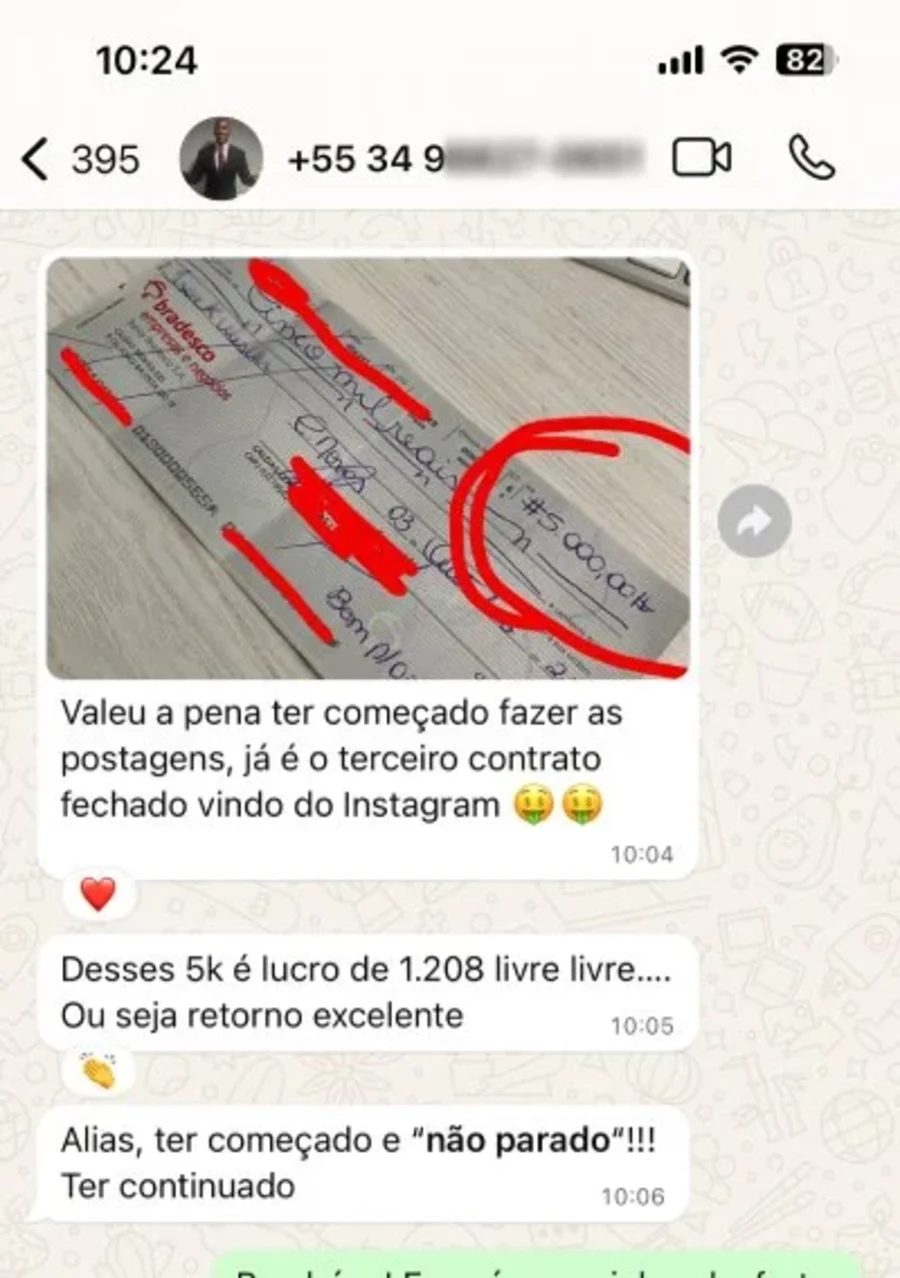 Depoimento sobre contratos vindos do Instagram